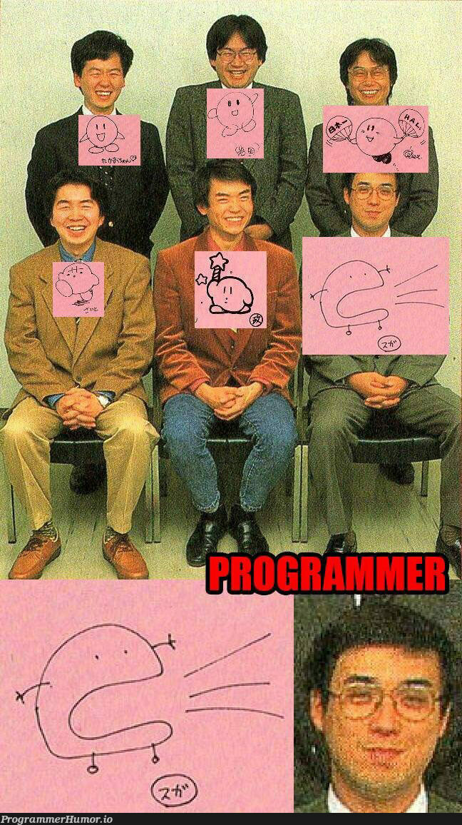 The creators of Kirby with their own sketches of him | ProgrammerHumor.io