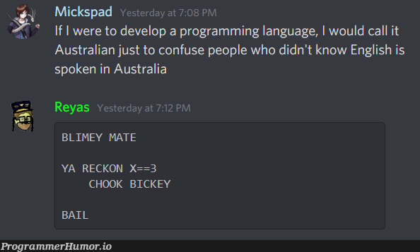 Australian Programming Language | programming-memes, program-memes, IT-memes, language-memes, programming language-memes | ProgrammerHumor.io