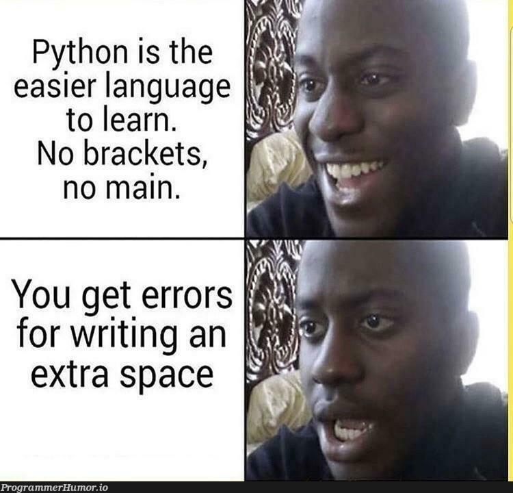 P Y T H O N | python-memes, errors-memes, error-memes, language-memes, space-memes | ProgrammerHumor.io