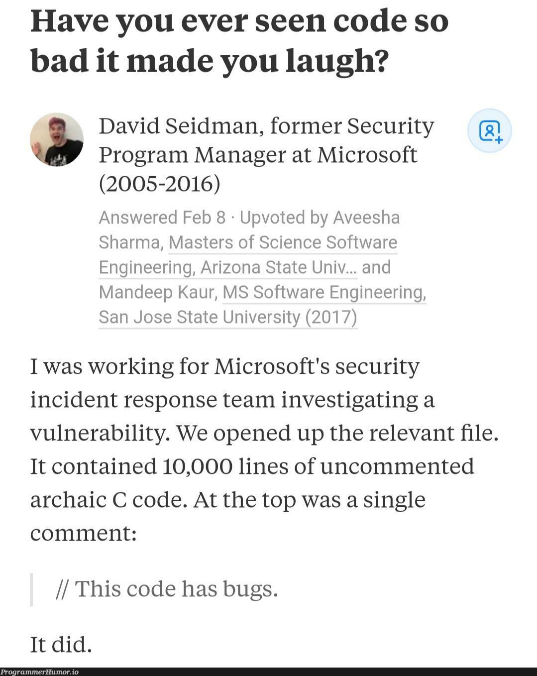This post hæs ßûgs | software-memes, code-memes, engineer-memes, software engineer-memes, engineering-memes, program-memes, bugs-memes, bug-memes, security-memes, c-memes, microsoft-memes, IT-memes, ide-memes, comment-memes, manager-memes | ProgrammerHumor.io