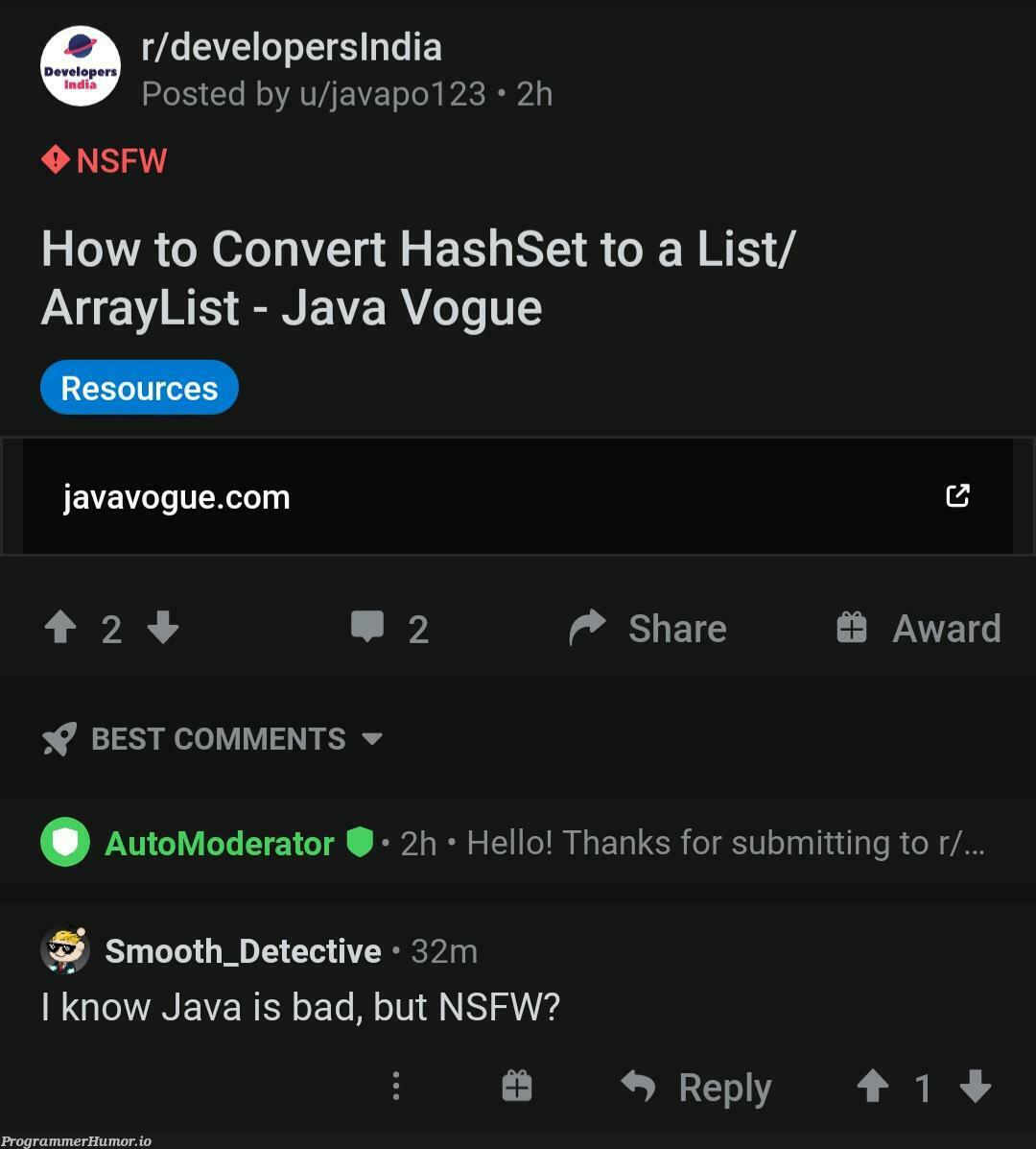 Not safe for work | developer-memes, java-memes, array-memes, list-memes, comment-memes | ProgrammerHumor.io