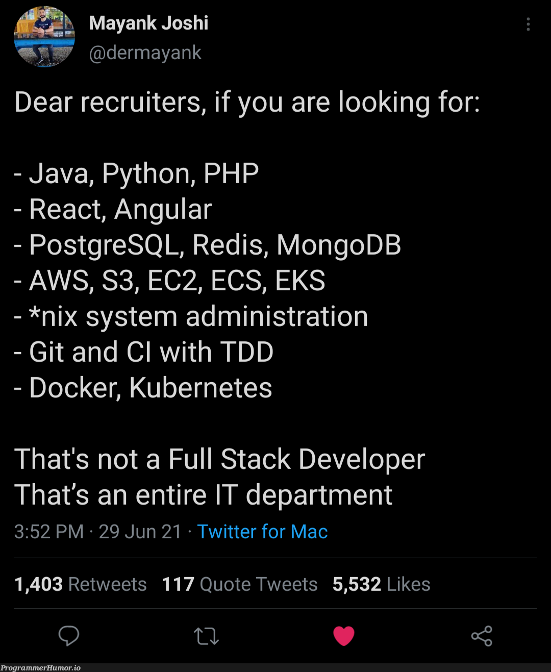 Lmao Yeah xD | developer-memes, php-memes, java-memes, python-memes, stack-memes, aws-memes, react-memes, git-memes, sql-memes, angular-memes, mongodb-memes, postgresql-memes, docker-memes, cli-memes, recruiters-memes, recruit-memes, mongo-memes, postgres-memes, IT-memes, redis-memes, mac-memes, kubernetes-memes, twitter-memes, retweet-memes, cs-memes, full stack-memes | ProgrammerHumor.io