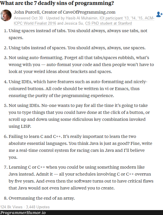 The seven deadly sins of programming | programming-memes, software-memes, code-memes, java-memes, program-memes, aws-memes, array-memes, c++-memes, list-memes, c-memes, cli-memes, IT-memes, idea-memes, ide-memes, mac-memes, language-memes, cs-memes, space-memes, tabs-memes, feature-memes | ProgrammerHumor.io