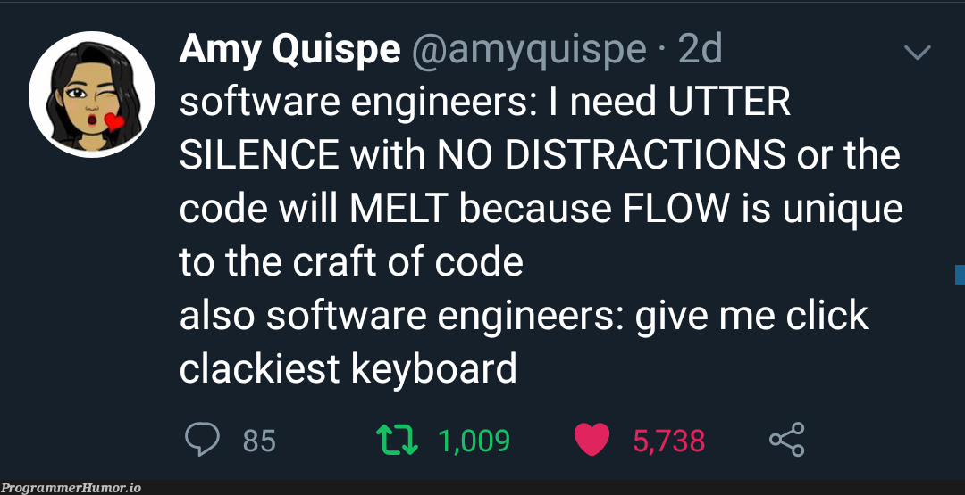 The Sound of Silence and Click Clack | software-memes, code-memes, engineer-memes, software engineer-memes, cli-memes, IT-memes | ProgrammerHumor.io