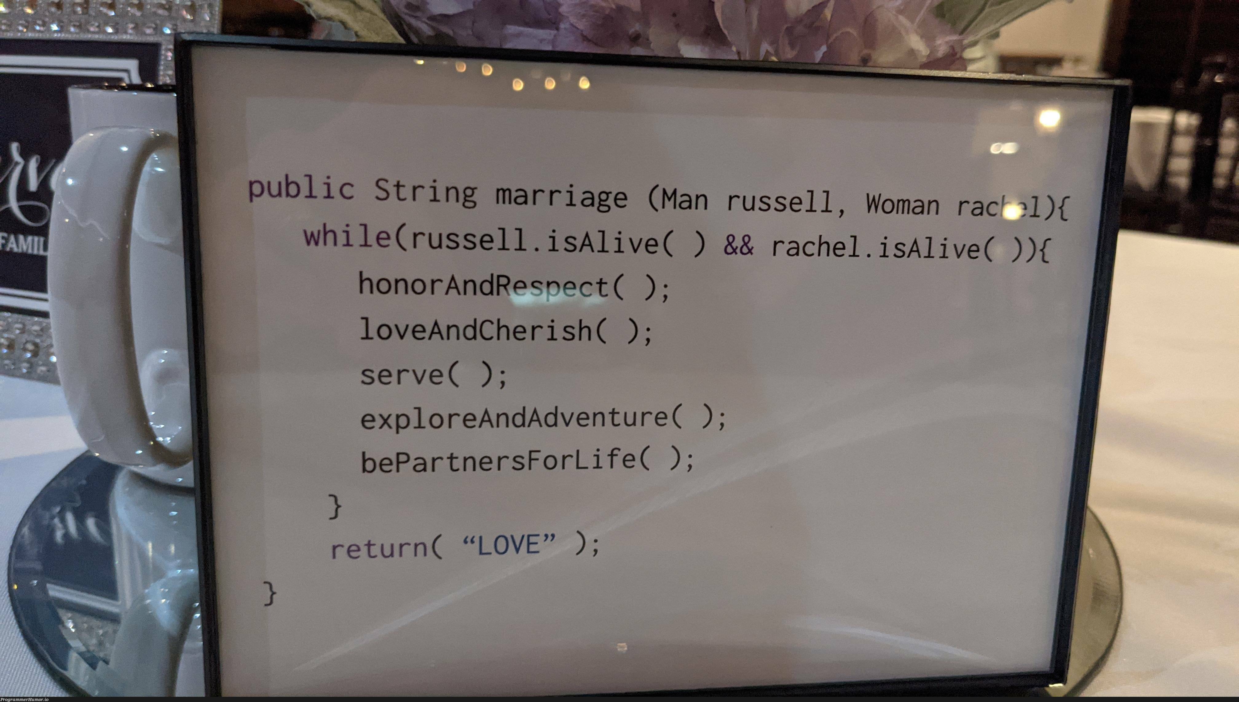 Some of my friends from college just got married and this was on one of their tables. | string-memes, tables-memes, public-memes | ProgrammerHumor.io