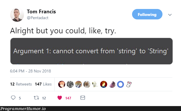 Ah yes, of course | try-memes, string-memes | ProgrammerHumor.io