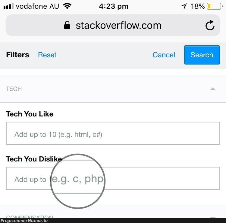 Stackoverflow’s Jobs filter gets it: | html-memes, tech-memes, stackoverflow-memes, stack-memes, overflow-memes, c#-memes, ML-memes | ProgrammerHumor.io