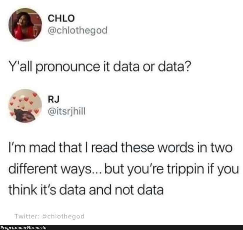 It’s pronounced as data, not data. | data-memes, IT-memes, rds-memes | ProgrammerHumor.io