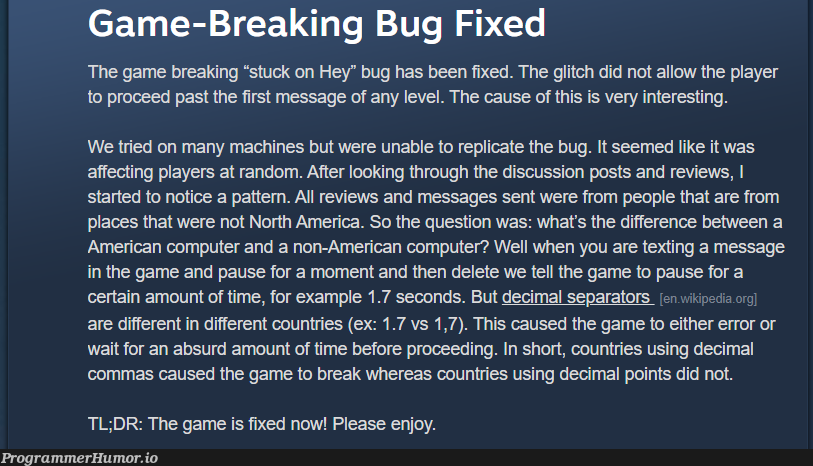 I reported a bug for a game that came out yesterday, the cause had me laughing so hard | computer-memes, bug-memes, random-memes, machine-memes, rest-memes, error-memes, fix-memes, bug fix-memes, IT-memes, mac-memes | ProgrammerHumor.io