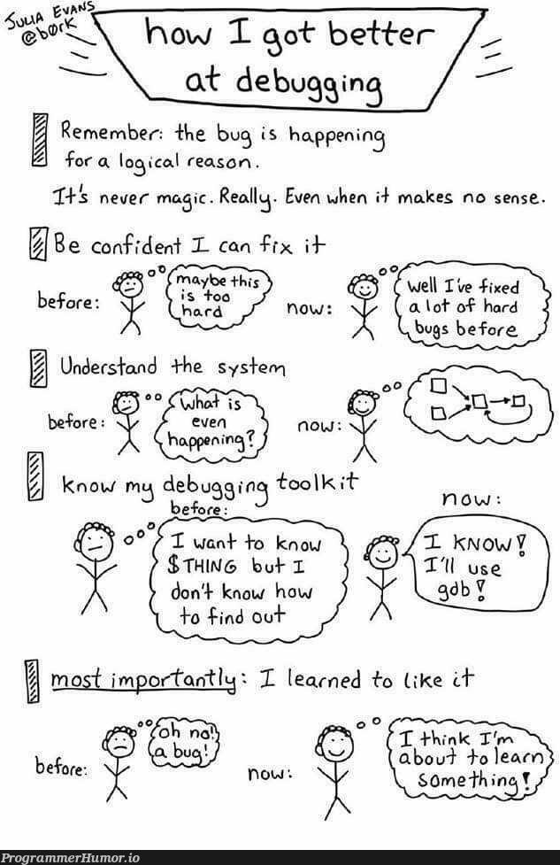 How I Got Better At Debugging | debugging-memes, bugs-memes, bug-memes, debug-memes, fix-memes, IT-memes, vm-memes | ProgrammerHumor.io