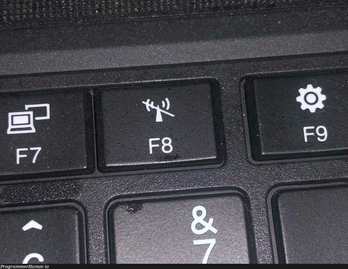 This laptop’s manufacturer made F8, half the world’s debug next step button, turn off wireless by default | bug-memes, debug-memes, laptop-memes | ProgrammerHumor.io