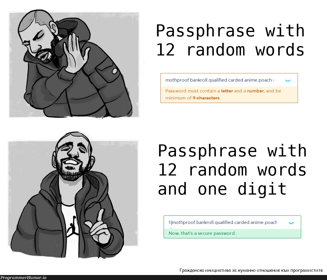 Passphrase security evaluation algorithm | random-memes, git-memes, password-memes, security-memes, algorithm-memes, rds-memes | ProgrammerHumor.io