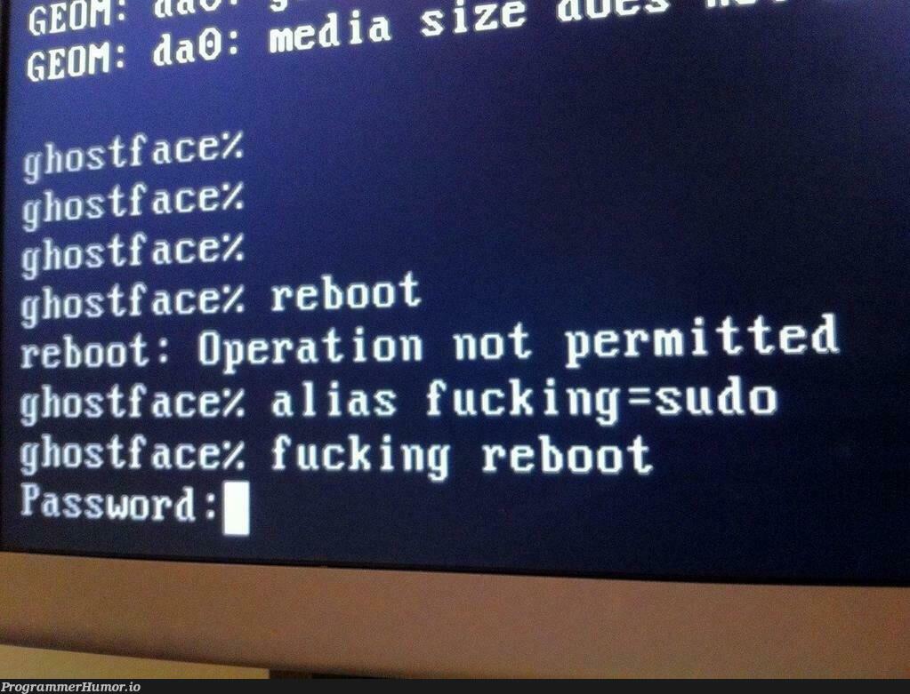 Fucking Reboot | sudo-memes | ProgrammerHumor.io