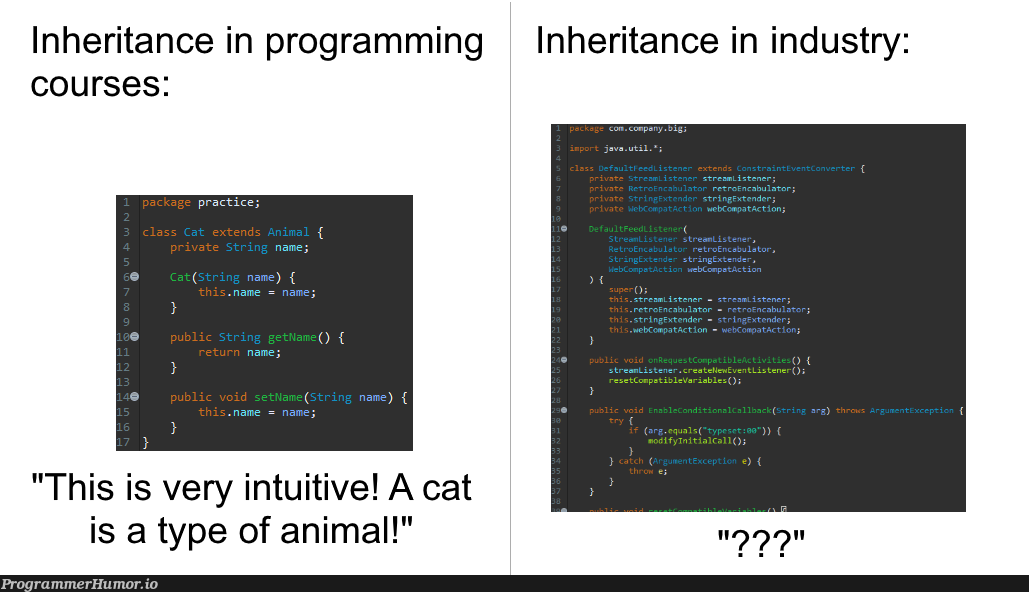 OOP in school vs in industry | programming-memes, program-memes, try-memes, oop-memes | ProgrammerHumor.io