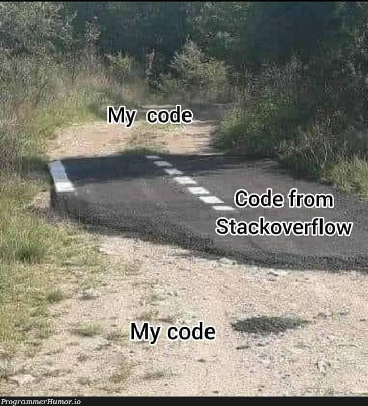 Code from Stackoverflow. | code-memes, stackoverflow-memes, stack-memes, overflow-memes | ProgrammerHumor.io