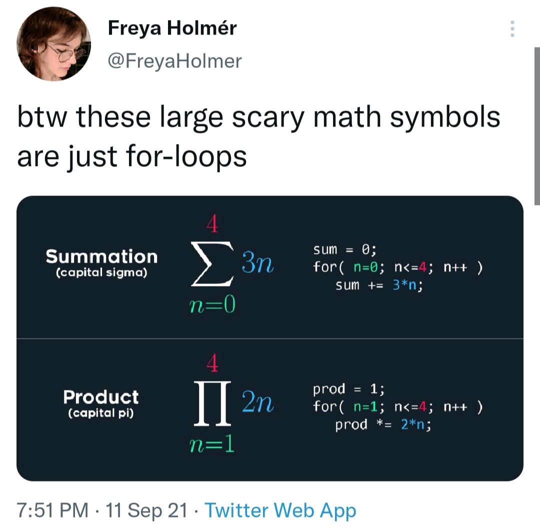 Don't be scared.. Math and Computing are friends.. | computing-memes, api-memes, loops-memes, oop-memes, product-memes | ProgrammerHumor.io