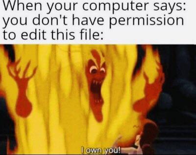 Yeah, I’ve never understood how my computer can arrive at the conclusion that I don’t have permission for anything | computer-memes | ProgrammerHumor.io