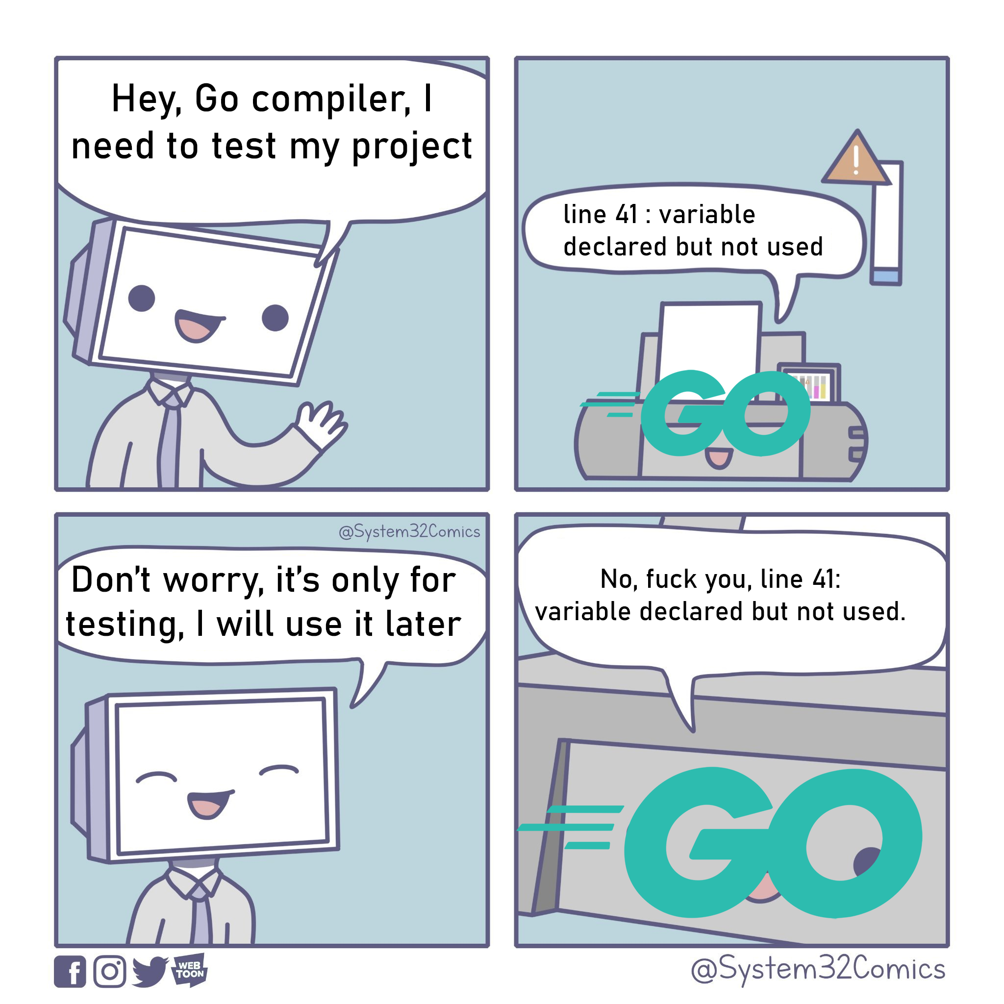 The first time I coded in Go | code-memes, testing-memes, test-memes, compiler-memes, IT-memes, cs-memes | ProgrammerHumor.io