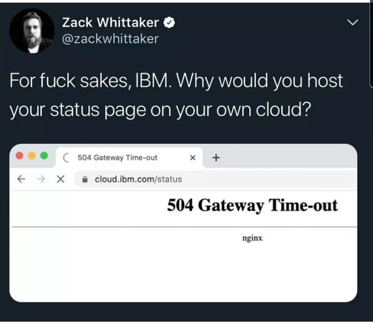 Looks like it's displaying the right information to me | nginx-memes, ibm-memes, cloud-memes | ProgrammerHumor.io