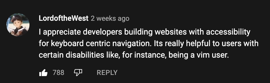 Importance of website keyboard accessibility for people with disabilities | developer-memes, web-memes, website-memes, vim-memes | ProgrammerHumor.io