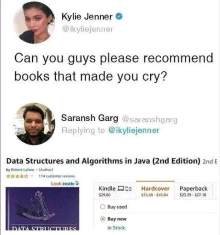 I'm sure she ain't reading that | java-memes, stack-memes, data structures-memes, data-memes, algorithm-memes, algorithms-memes, ML-memes | ProgrammerHumor.io