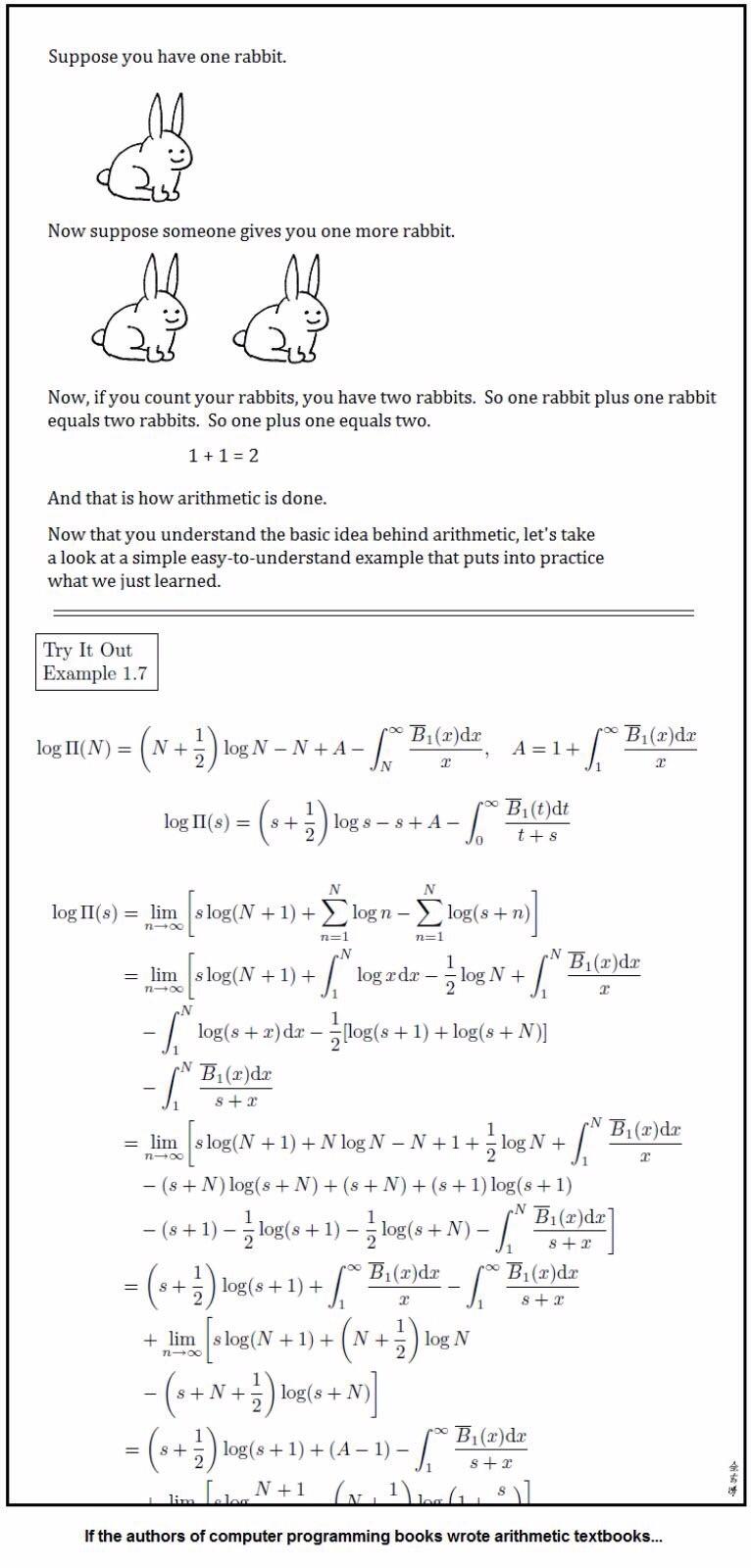 If the authors of programming textbooks wrote arithmetic textbooks | programming-memes, computer-memes, program-memes, try-memes, IT-memes, idea-memes, ide-memes, logs-memes | ProgrammerHumor.io