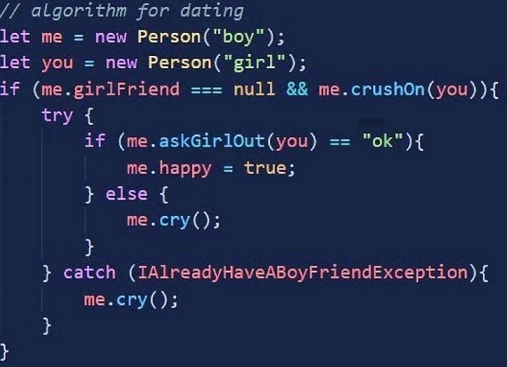 I'm learning programming in codecademy, this code hits home... | programming-memes, code-memes, program-memes, try-memes, catch-memes, algorithm-memes, exception-memes | ProgrammerHumor.io