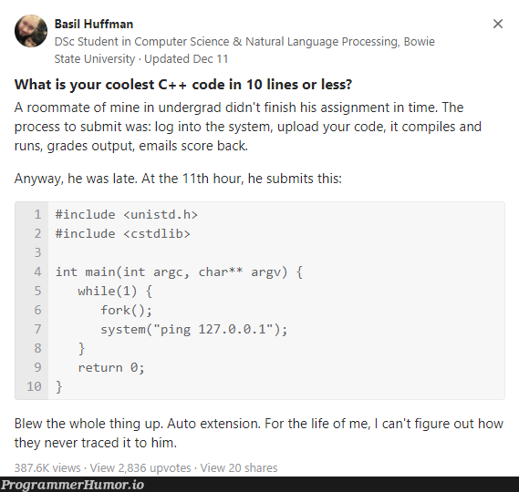 Nobody can turn it in now | code-memes, computer-memes, computer science-memes, c++-memes, date-memes, email-memes, fork-memes, IT-memes, language-memes, cs-memes | ProgrammerHumor.io