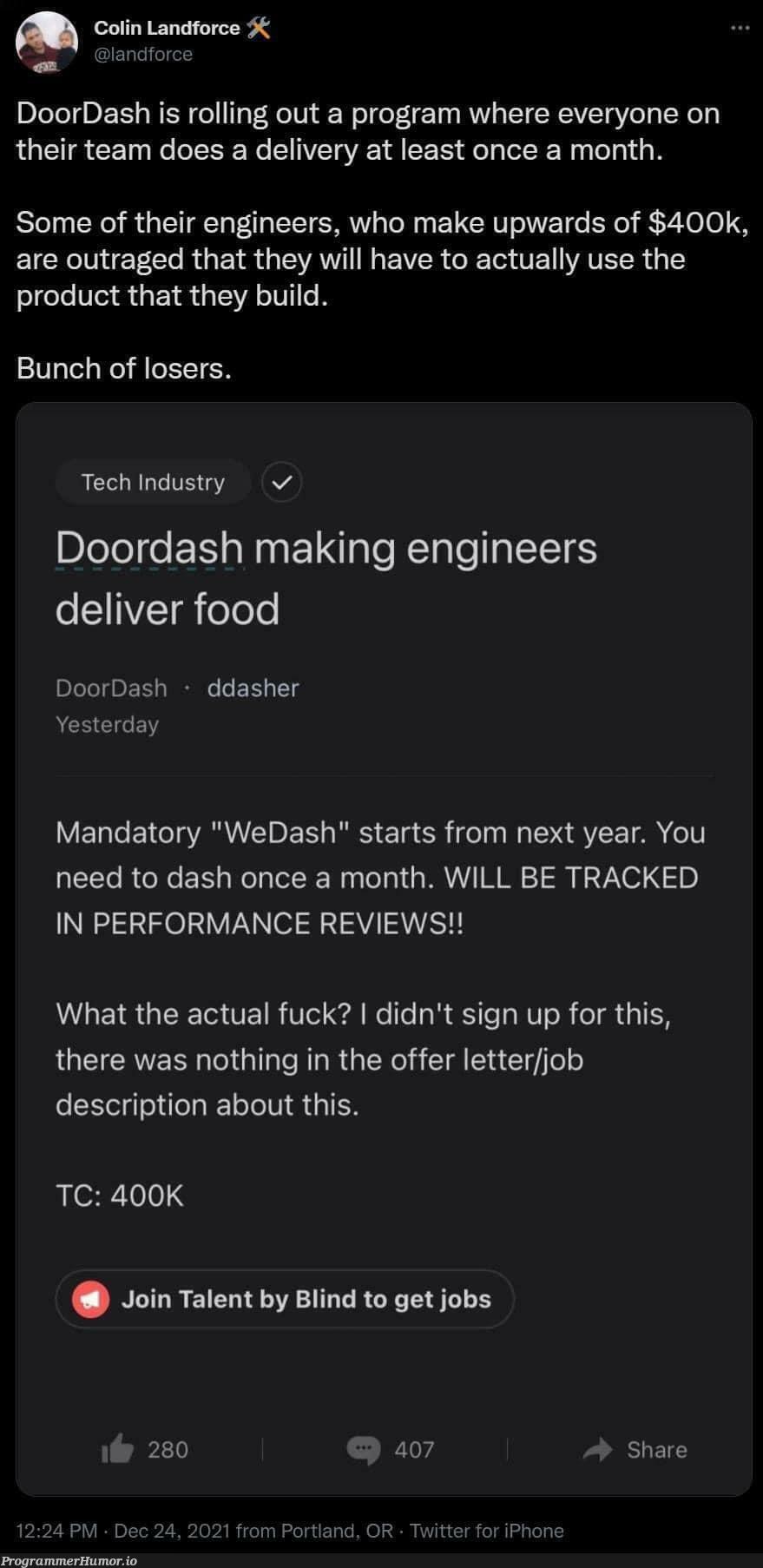 The engineers who are making 400k are angry with the new policy. I would be too. | tech-memes, engineer-memes, iphone-memes, program-memes, try-memes, performance-memes, rds-memes, twitter-memes, product-memes | ProgrammerHumor.io