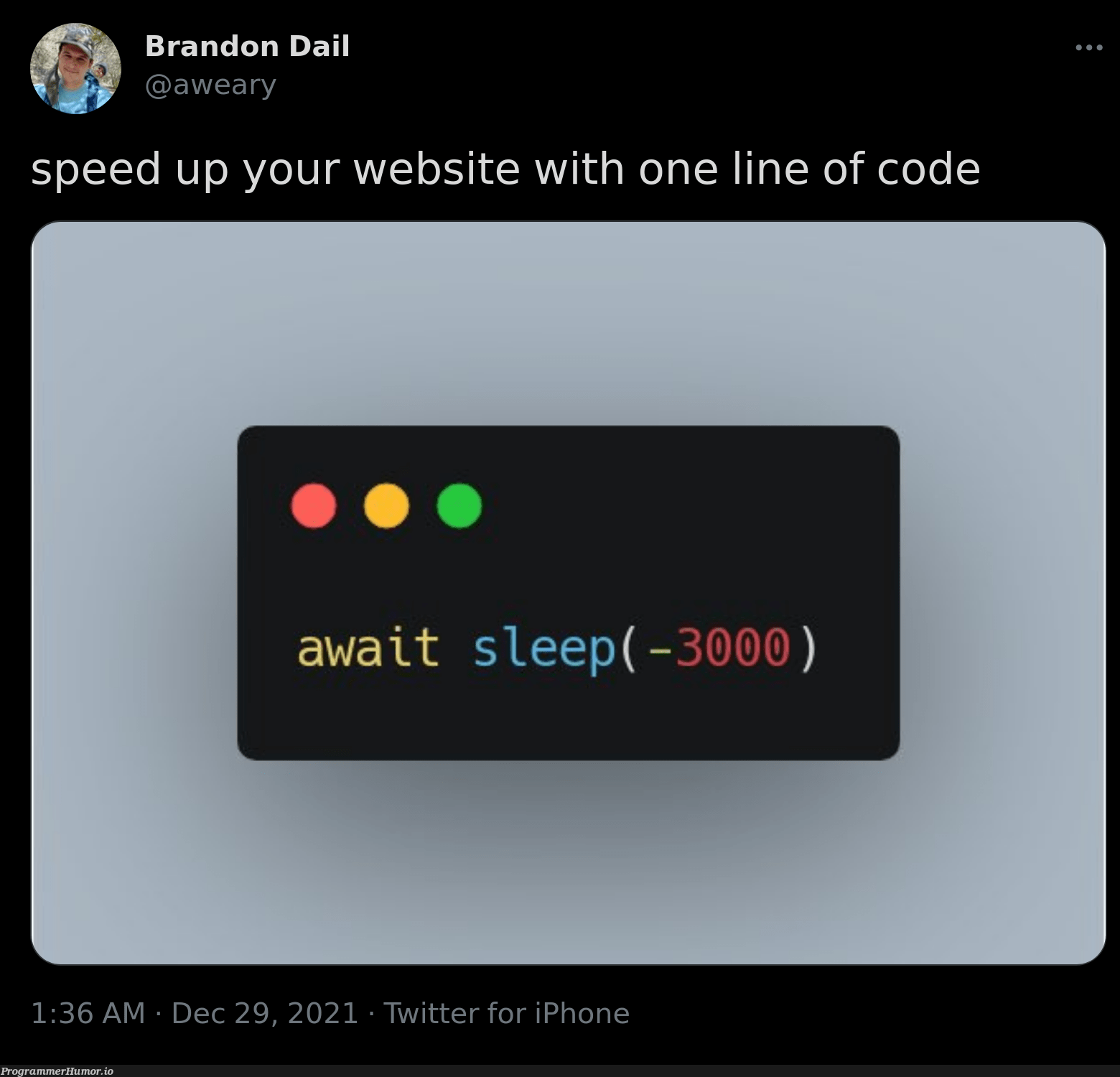 speed up your website with one line of code | code-memes, web-memes, website-memes, iphone-memes, twitter-memes | ProgrammerHumor.io