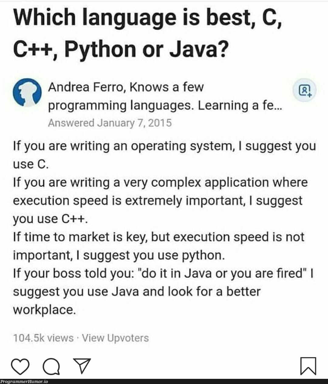 Now you know what to learn! | programming-memes, java-memes, python-memes, program-memes, c++-memes, IT-memes, language-memes, programming language-memes, operating system-memes | ProgrammerHumor.io