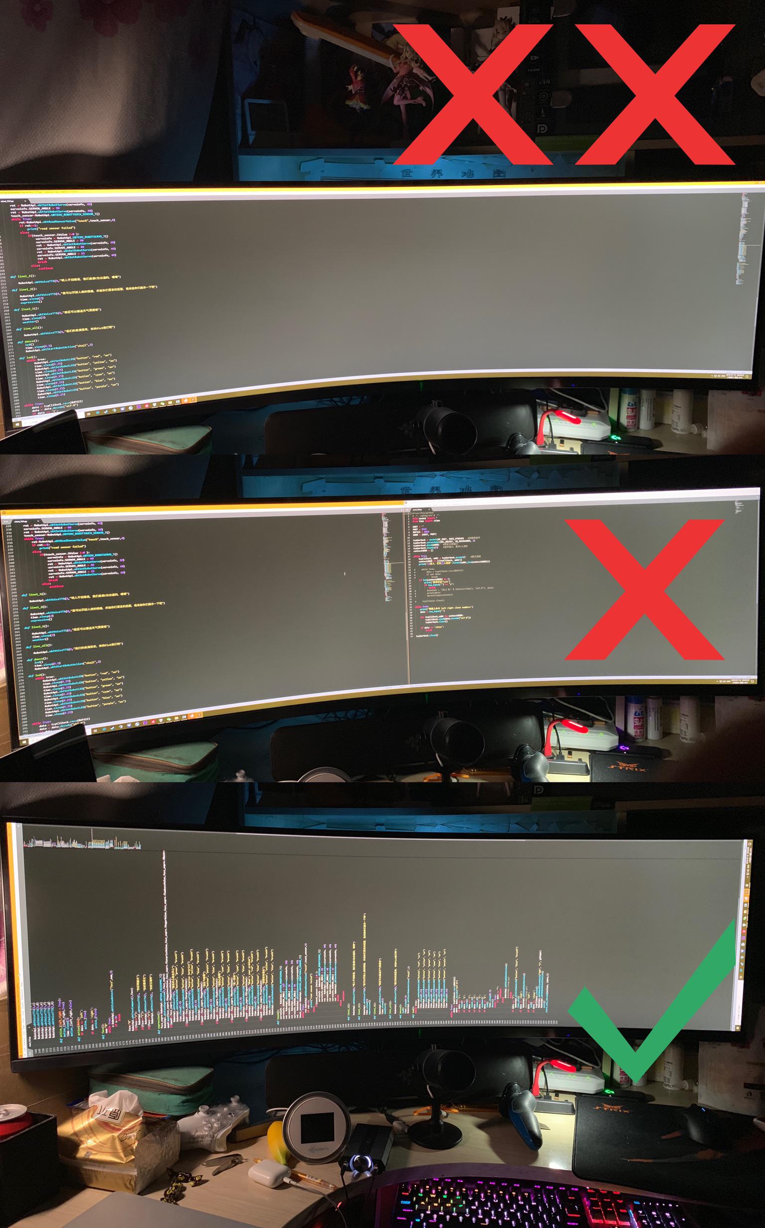 how to write long codes with a ultra-wide monitor correctly | code-memes, monitor-memes, ide-memes | ProgrammerHumor.io