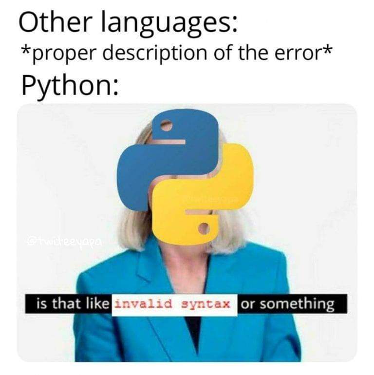 Line 703: Invalid Syntax😪 | python-memes, error-memes, language-memes | ProgrammerHumor.io