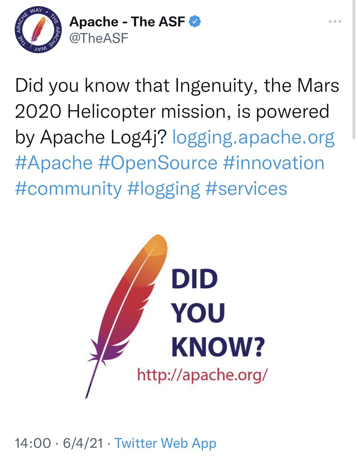 If you’re having a bad day, remember at least you didn’t ship an RCE bug to Mars… | web-memes, bug-memes, apache-memes, http-memes, twitter-memes | ProgrammerHumor.io