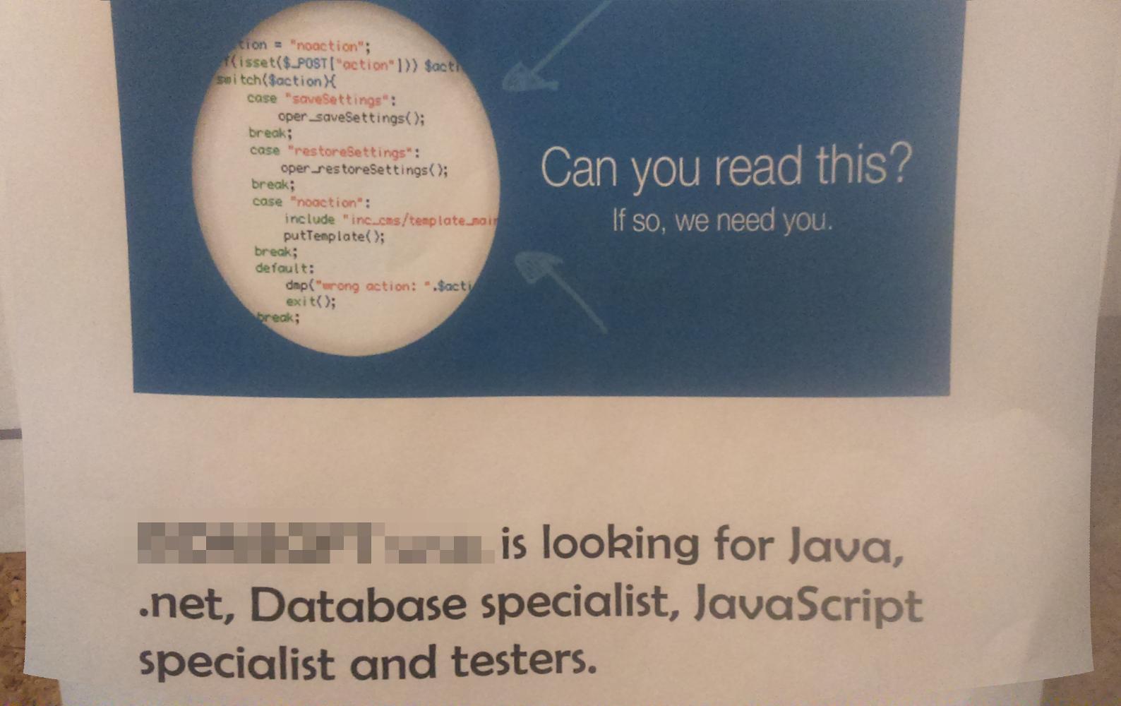 [Recruitment ad] Can you read this PHP code? If so, great, we don't need you in particular. | javascript-memes, code-memes, php-memes, java-memes, test-memes, data-memes, .net-memes, database-memes, list-memes, recruit-memes | ProgrammerHumor.io