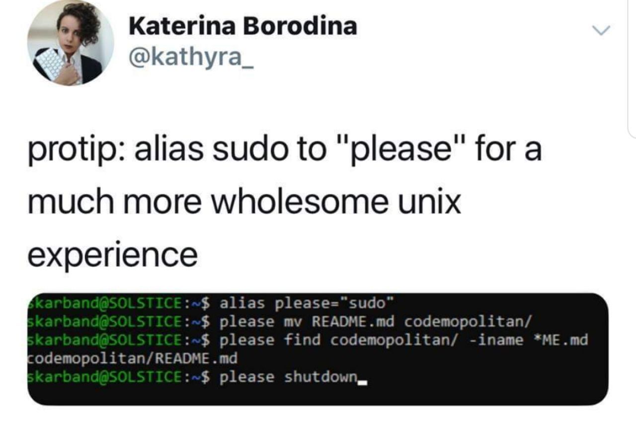 Wholesome unix experience | unix-memes, sudo-memes | ProgrammerHumor.io