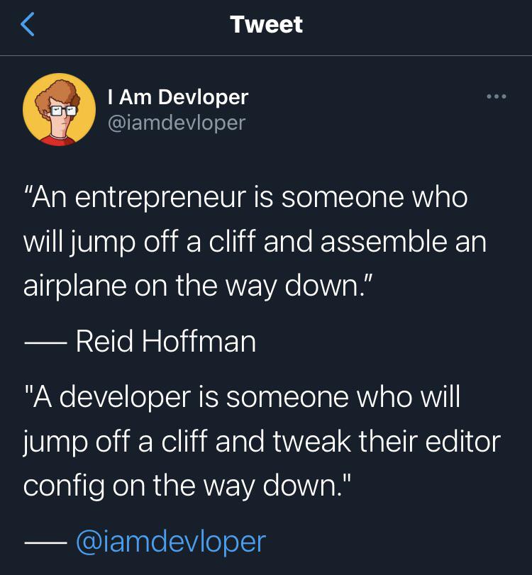 Jumping from a cliff : entrepreneur vs developer | developer-memes, cli-memes | ProgrammerHumor.io