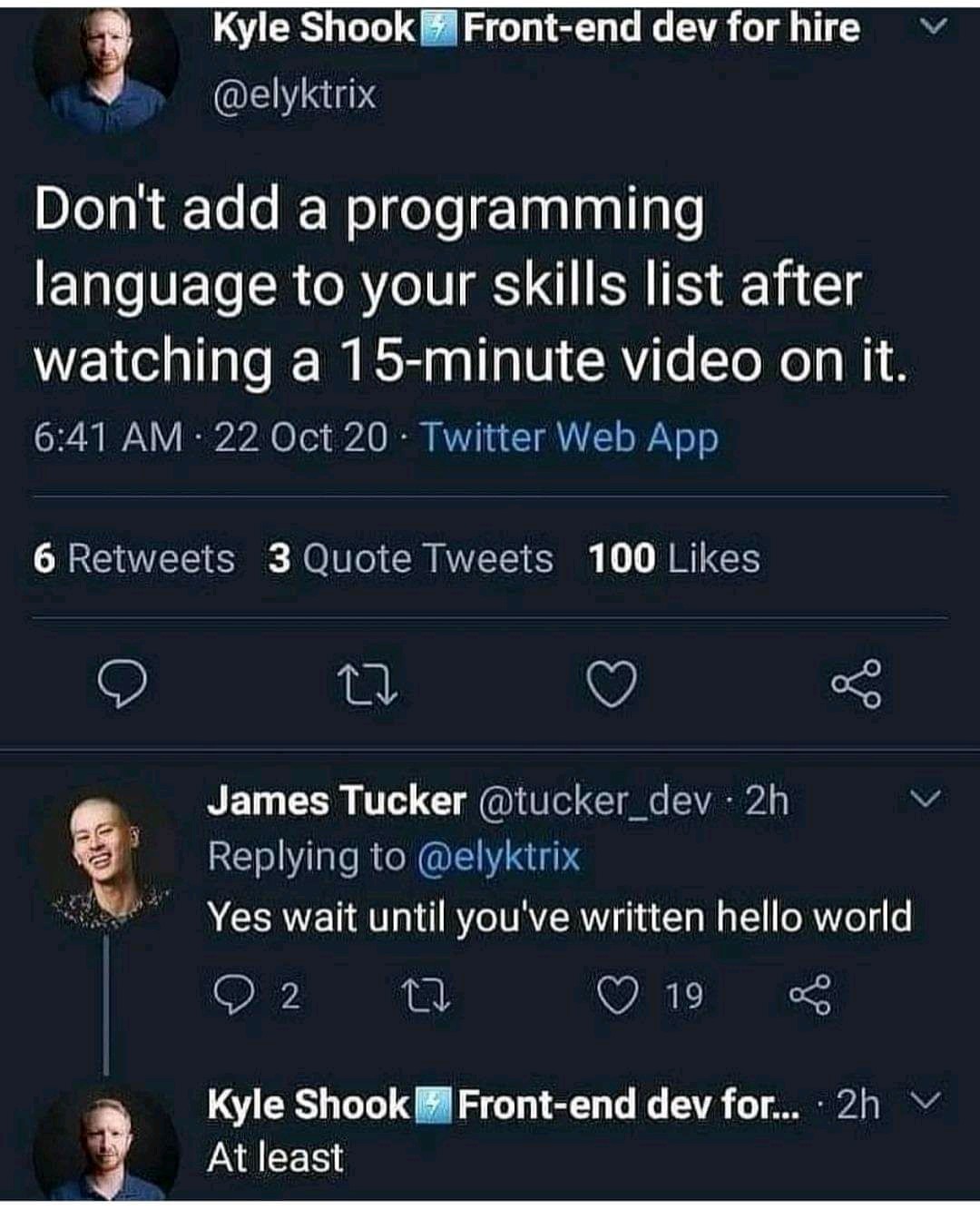 Hello world | programming-memes, web-memes, program-memes, list-memes, ide-memes, twitter-memes, retweet-memes, language-memes, front-end-memes, programming language-memes | ProgrammerHumor.io