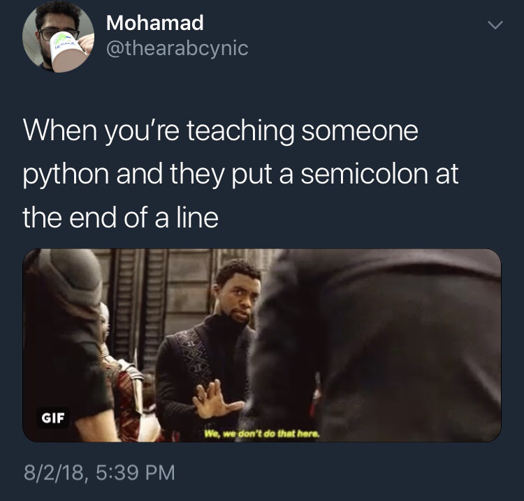 Uhhh read the style guide | python-memes, ide-memes, semicolon-memes | ProgrammerHumor.io