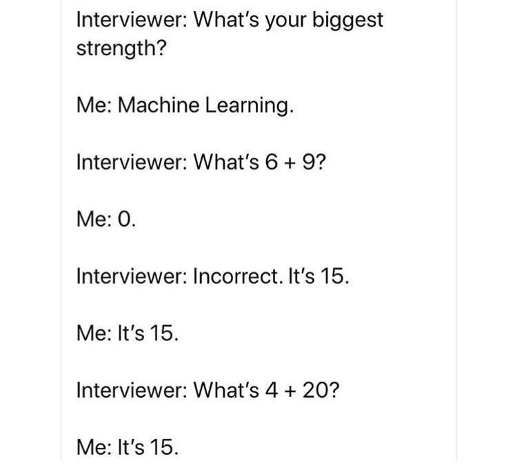 My biggest strength too! | machine learning-memes, machine-memes, mac-memes, interview-memes | ProgrammerHumor.io