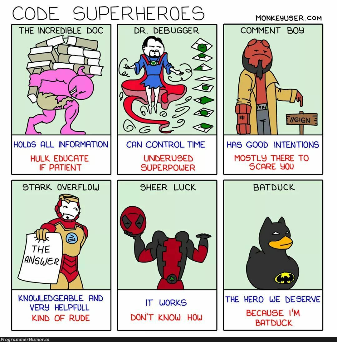 Superheroes | code-memes, bug-memes, debug-memes, IT-memes, edge-memes, debugger-memes, comment-memes | ProgrammerHumor.io