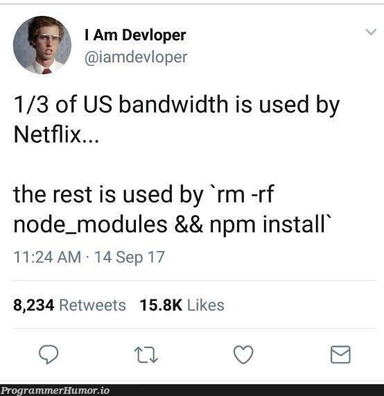 I don't really hate Javascript but this... | javascript-memes, java-memes, node-memes, rest-memes, npm-memes, node_modules-memes, retweet-memes, rm -rf-memes | ProgrammerHumor.io