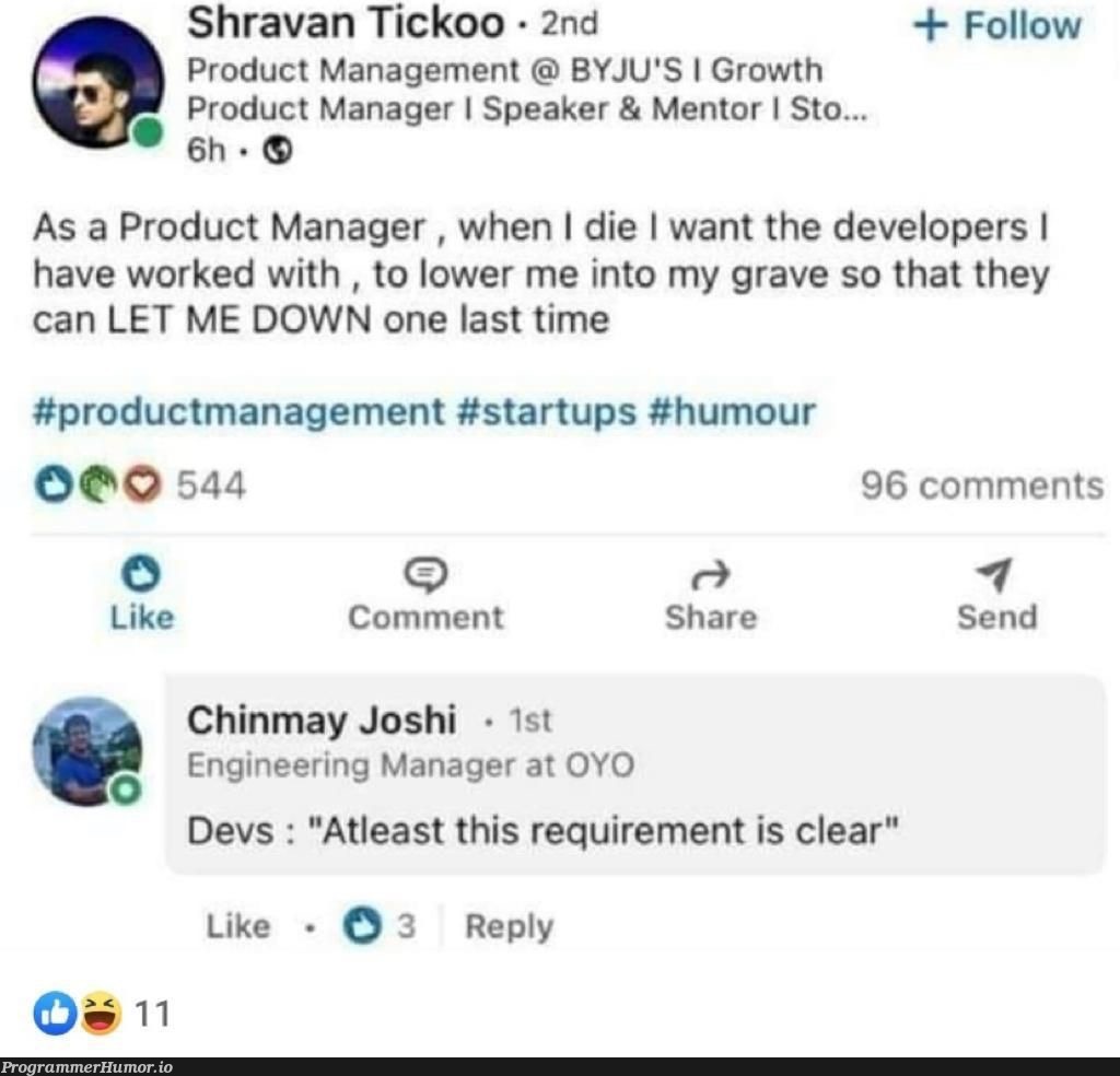 One last wish 😀 | developer-memes, engineer-memes, engineering-memes, management-memes, devs-memes, startup-memes, comment-memes, manager-memes, product-memes, product manager-memes | ProgrammerHumor.io