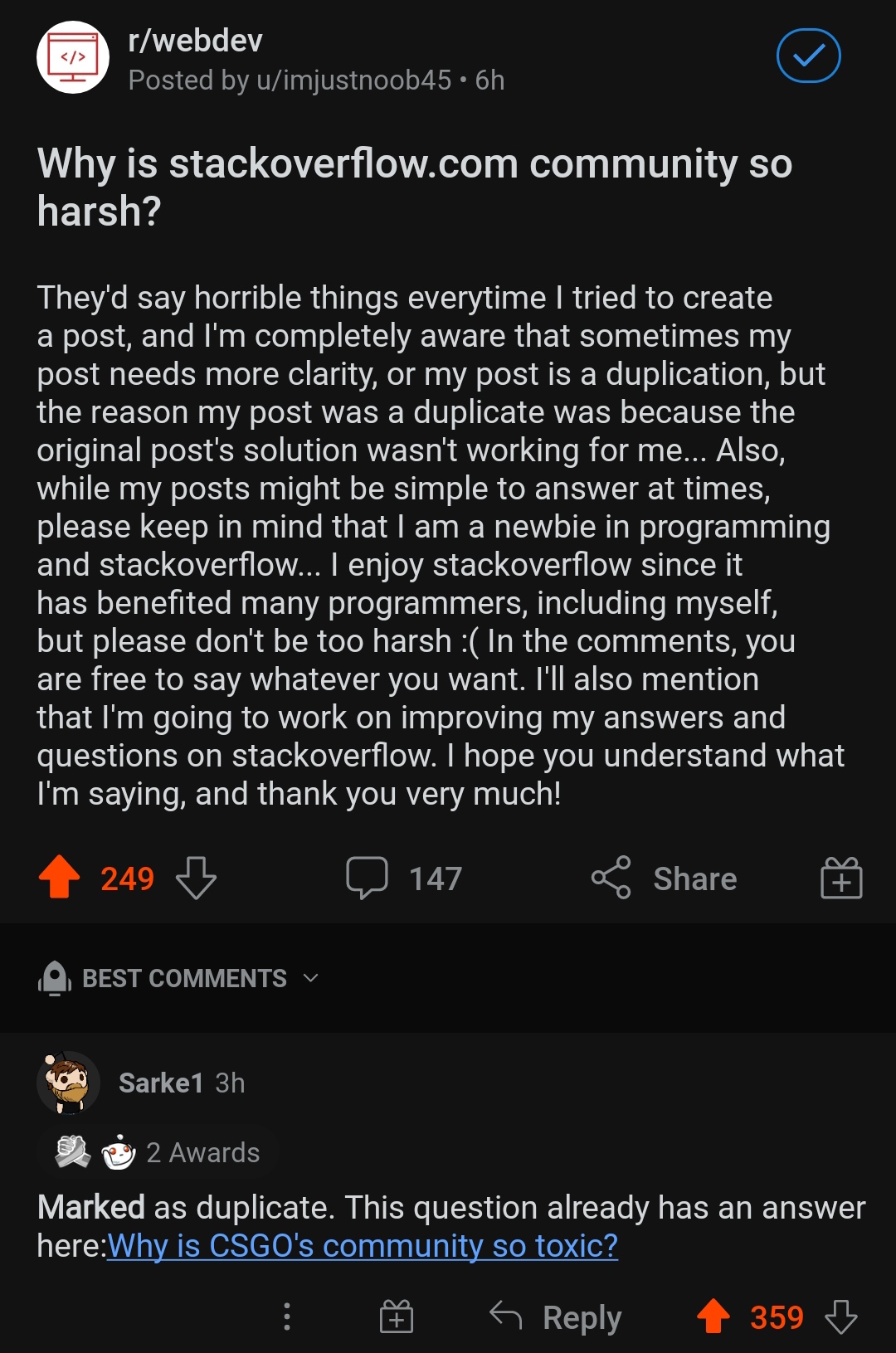 Best community ever IMO | programming-memes, programmer-memes, web-memes, stackoverflow-memes, stack-memes, program-memes, overflow-memes, IT-memes, rds-memes, cs-memes, comment-memes | ProgrammerHumor.io