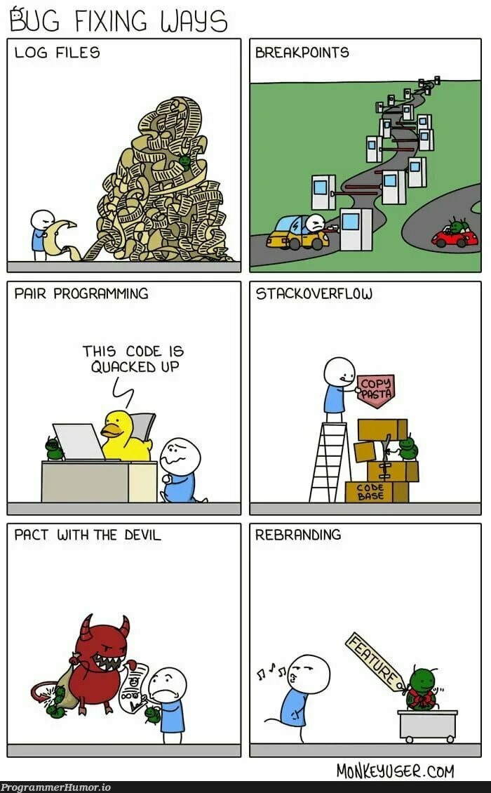 Fixing bugs... | programming-memes, code-memes, stackoverflow-memes, stack-memes, program-memes, bugs-memes, bug-memes, fix-memes, bug fix-memes, overflow-memes | ProgrammerHumor.io