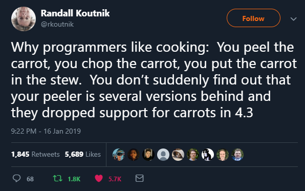 Yesterday I discovered that the upcoming Fork v5.90 will be incompatible with the latest version of Hotdog. | programmer-memes, program-memes, test-memes, version-memes, fork-memes, retweet-memes | ProgrammerHumor.io