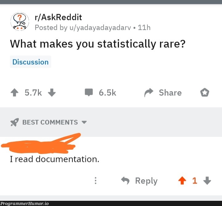 Very rare! | reddit-memes, documentation-memes, comment-memes | ProgrammerHumor.io