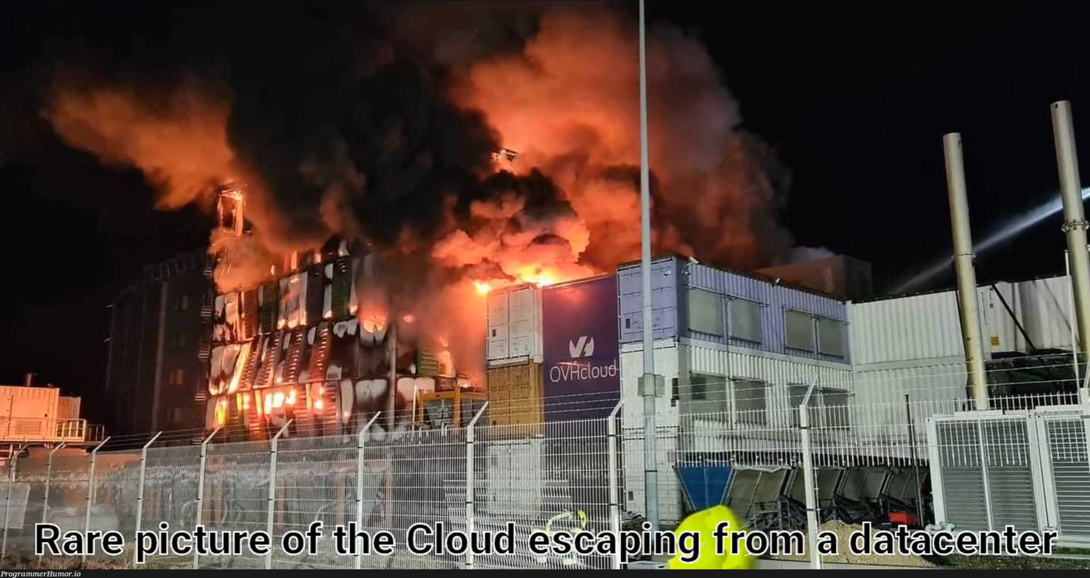 Rare Picture Of The Cloud Escaping From a Datacenter | data-memes, api-memes, cloud-memes | ProgrammerHumor.io