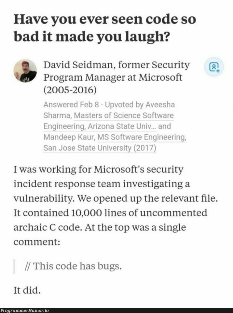 At least he told the truth ! | software-memes, code-memes, engineer-memes, software engineer-memes, engineering-memes, program-memes, bugs-memes, bug-memes, security-memes, c-memes, microsoft-memes, IT-memes, ide-memes, comment-memes, manager-memes | ProgrammerHumor.io