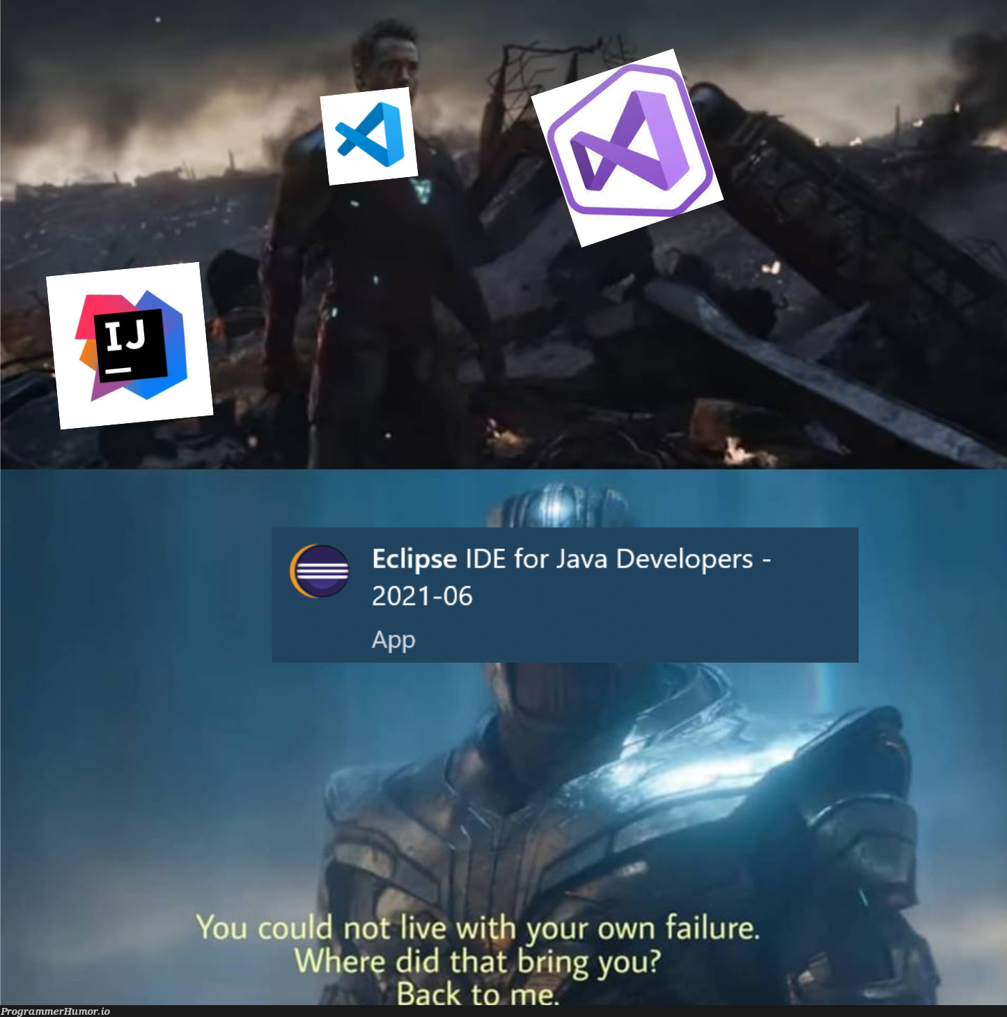 Me trying to find a new Java IDE: | developer-memes, java-memes, try-memes, eclipse-memes, cli-memes, ecli-memes, ide-memes | ProgrammerHumor.io